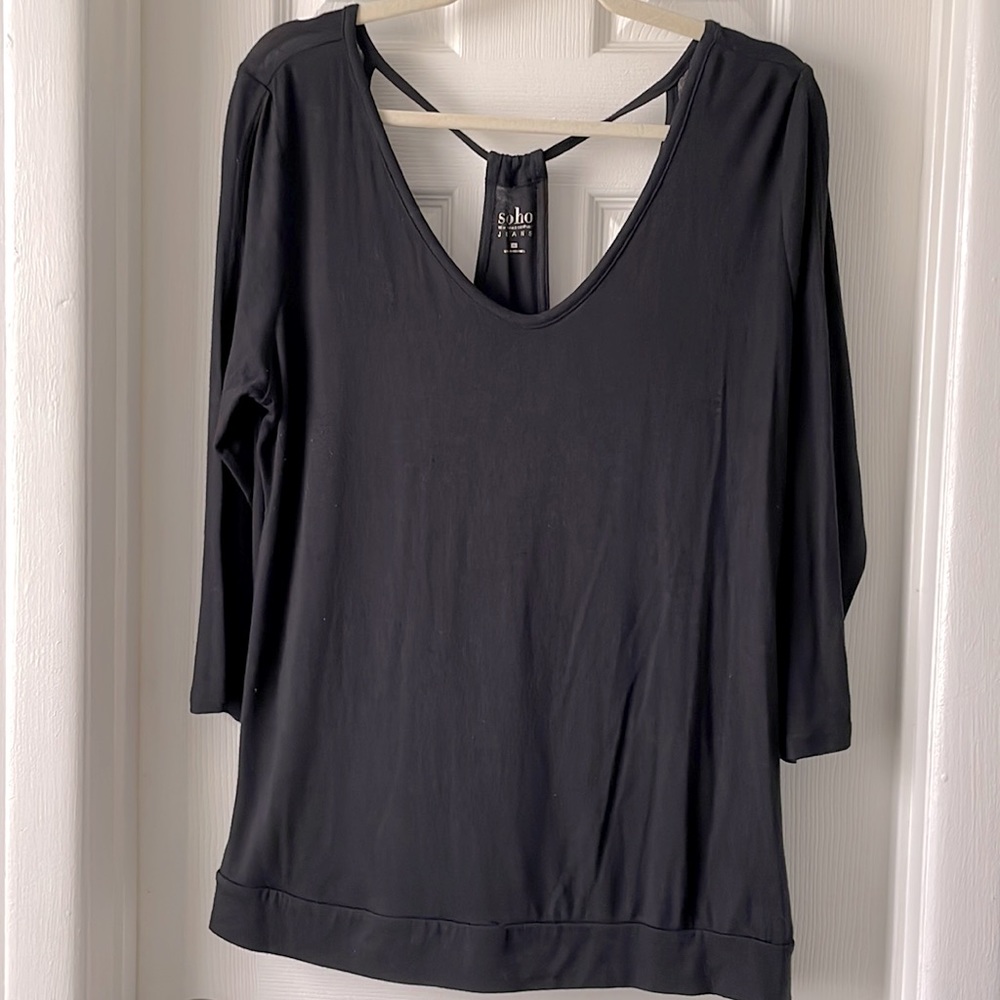 New York and Company soho black open strappy draped back athleisure size XL
